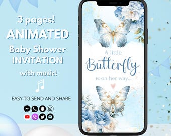 Animated Butterfly Baby Shower Invitation Editable Butterflies Baby Shower Invitation Digital Template Video Text Evite for Boy