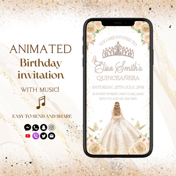 Quinceañera Invitation Editable Template | Sweet 16 Floral Quinceanera Birthday Digital Invitation