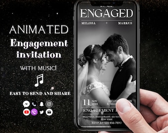 Engagement Party Invitation Black and White Digital Engagement Announcement Video Template Electronic Engagement Party Video Text Evite