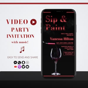 Paint and Sip Party Invitation | Digital Wine Night Invitation Template | Girls Night Out Video Invite | Wine Party Invitation