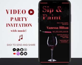 Sip and Paint Party Video Invitation | Wine Night Out Template (Digital)