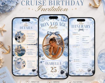 Bon Voyage Babe Birthday Invitation Template, Cruise Birthday Invite, Editable Canva Invitation, Girls Trip Birthday, Mobile Invite