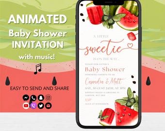 Animated Watermelon Baby Shower Invitation | Girl Summer Party (Digital)