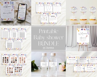 Printable Wildflower Baby Shower Bundle | Wildflower Baby Shower Invitation | Baby In Bloom | Floral Baby Brunch Invite