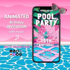 Birthday Pool Party Invitation | Girls Summer Pool Party | Digital Swim Invite | Summer Party Editable Template Instant Download