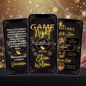 Games Night Video Invite | Digital Girls Night Out Invitation | Black and Gold Games Night Invitation Template | Game Party