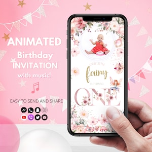 Fairy First Birthday Invitation | Enchanted Forest Invitation | Fairy Garden Party Birthday Video Invitate Animated Girl 1st Birthday