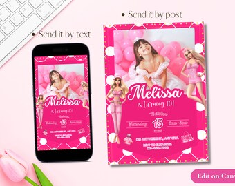 Pink Doll Birthday Invitation Doll Birthday Party Princess Invitation Template | Doll Invitation Template | Digital Birthday Invite