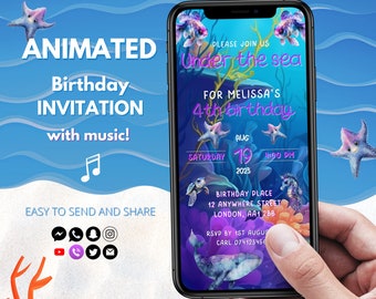 Under The Sea Birthday Party Invitation Animated Ocean Theme Party Invitation Digital Sea Kids Birthday Party Phone Video Text Evite