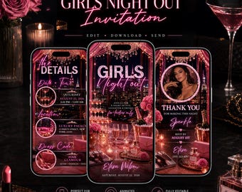 Girls Night Out Invitation Template, Editable Canva Mobile Invite, Ladies Night Party Invitation, Pink Glam Party Invite