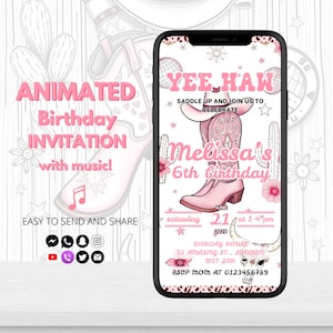 Digital Cowgirl Birthday Invitation for Kids, Western Cowgirl Party Invite, Rodeo Birthday Editable Invitation Template