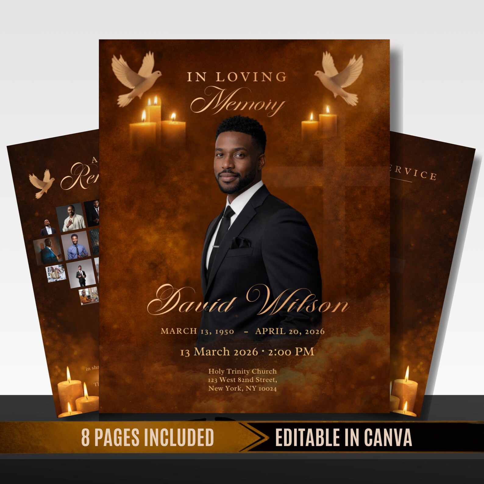 Editable Funeral Program Template Canva | Celebration of Life Memorial ...