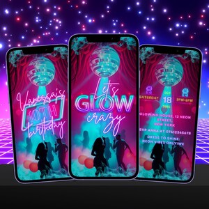 Glow in the Dark Invitation, Editable Neon Party Template, Kids Birthday Invite, Fun Glow Celebration Invitation for All Ages