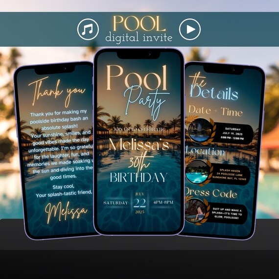 open lace back dress 25th Birthday Beach Pool Party Invitation