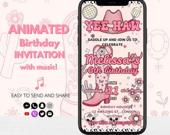 Invitación para fiesta de vaqueras para niños, invitación digital de cumpleaños del oeste, plantilla de invitación editable, cumpleaños de rodeo, descarga instantánea del lejano oeste