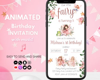 Video-uitnodiging verjaardagsfee Fairy Garden Video Evite | Video-uitnodiging feeën | Betoverd bos-uitnodiging | Feeënfeestje