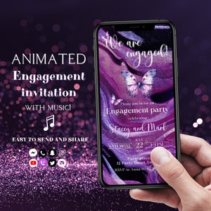 Animierte Einladung zur Verlobungsfeier Digitale Luxus-Einladung zur Verlobungsfeier Video-Einladung Glitzernde Verlobungsfeier-Einladung mit Musik