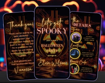 Halloween Video Invitation, Neon Glow Halloween Party Invite, Animated Spooky Evite, Editable Costume Party Template, Digital Invite