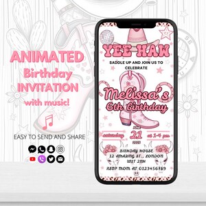 Digital Cowgirl Birthday Invitation, Editable Western  Party Invite Template for Kids, Rodeo Birthday, Wild West Theme Instant Download