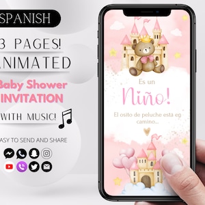 Baby Shower Invitation Girl Bear Animated Baby Shower Invitation Spanish Digital Download Girl Baby Shower Video Invitation Text Evite