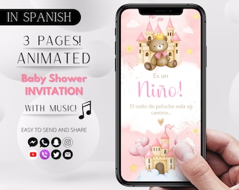 Baby Shower Invitation Girl Bear Animated Baby Shower Invitation Spanish Digital Download Girl Baby Shower Video Invitation Text Evite