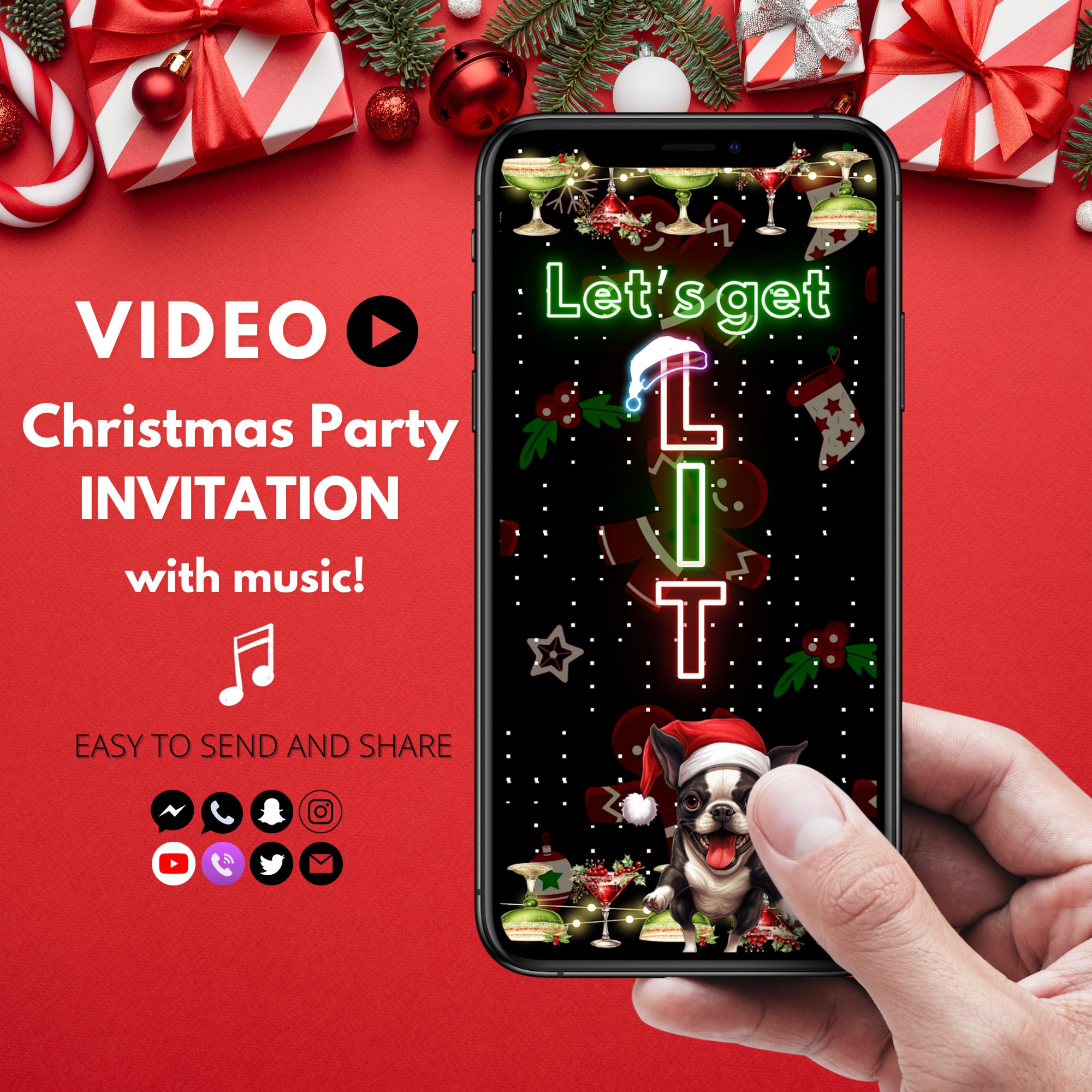 Funny Christmas Invites Let's Get Lit Let's Get Lit Christmas Invitation Neon Light Holiday Cocktail Invite Video Invitation