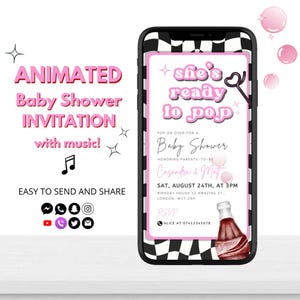 Animated Ready to Pop Baby Shower Invitation – Soda Pop Theme for Girl or Gender Neutral, She’s Ready to Pop Invite, Instant Download