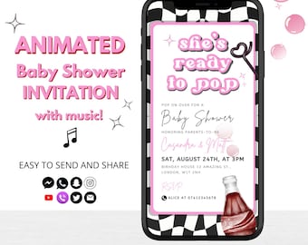 Animated Ready to Pop Baby Shower Invitation – Soda Pop Theme for Girl or Gender Neutral, She’s Ready to Pop Invite, Instant Download