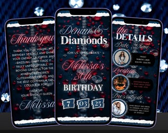 Invitación a fiesta de mezclilla con diamantes / Invitación animada con temática de mezclilla / Invitación de mezclilla con diamantes / Fiesta de mezclilla con diamantes / Invitación de mezclilla con video
