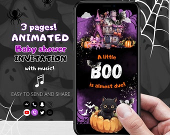 Geanimeerd A Little Boo Is Almost Due Uitnodigingssjabloon Halloween babyshower uitnodiging digitale herfst babyshower uitnodiging pompoen tekst Evite