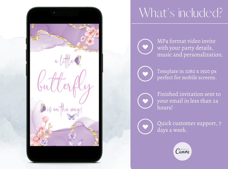 Purple Gold Butterfly Baby Shower Invitation Pink Purple and Gold