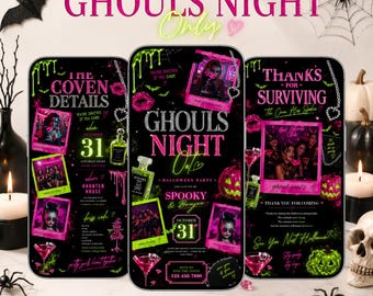 Animated Ghouls Night Invitation, Editable Halloween Party Invite Template, Canva Digital Halloween Birthday Evite