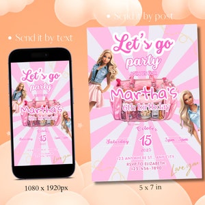 Doll Party Invitation | Pink Doll Birthday Invitation Digital Girl&#39;s Editable Invite | Doll Invitation Template Instant Download