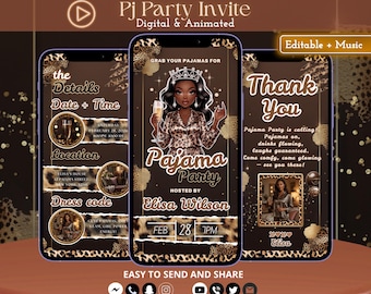 Leopard Pajama Party Digital Invitation | Animated PJ Night Invite Video | Glam Sleepover Party, Editable Phone Invite with Music