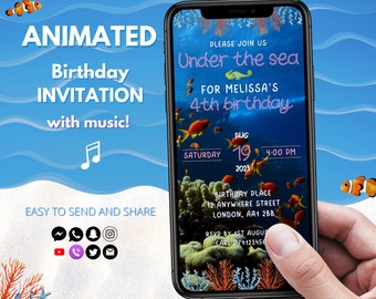 Under The Sea Birthday Invitation Animated Sea Party Birthday Invite Digital Ocean Birthday Party Video Invitation with music