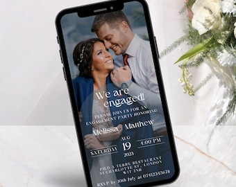 Animated Engagement Party Invitation Digital Engagement Announcement Video Template Electronic Engagement Party Video Text Evite