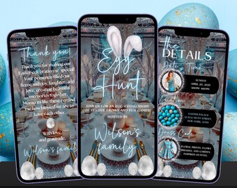 Invitación a la búsqueda de huevos de Pascua, video invitación editable de primavera, invitación digital glamurosa de Pascua, video invitación de lujo para una fiesta de Pascua