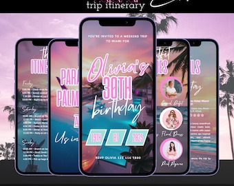 Miami Weekend Invitation, Editable Bachelorette Party Itinerary, Digital Girls Trip Invite, Customizable Vacation Schedule Template