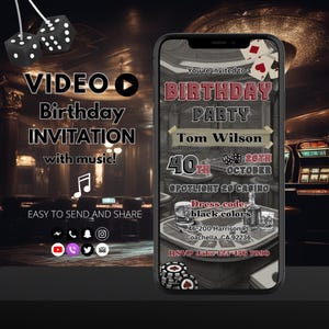 Invito di compleanno al casinò / Invito digitale al casinò / Invito di pensionamento vintage / Invito digitale di compleanno al casinò modificabile