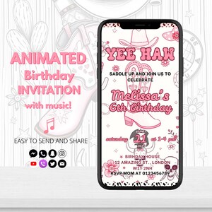 Digital Cowgirl Birthday Invitation for Kids, Western Party Invite, Editable Rodeo Birthday Template, Instant Download, Girl Birthday Invite