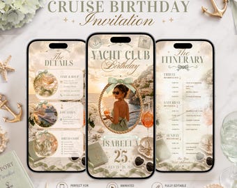 Yacht Club Birthday Invitation Template, Cruise Birthday Invite, Coastal Chic Canva Invite, Luxury Birthday Mobile Invite