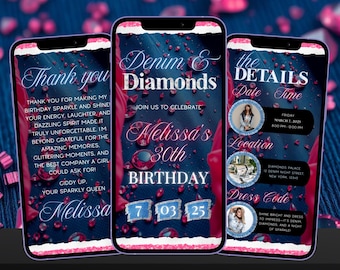 Denim Diamond Party Invitation | Denim Or Diamond Video Invitation | Denim Birthday Party | Blue Jeans Birthday Digital Invite