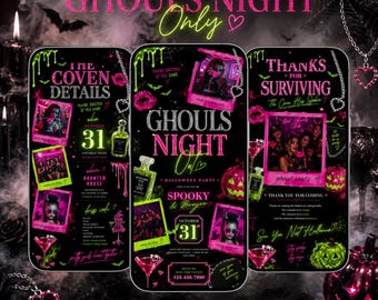 Ghouls Night Animated Halloween Invitation, Editable Canva Halloween Birthday Invite, Digital Party Evite Template