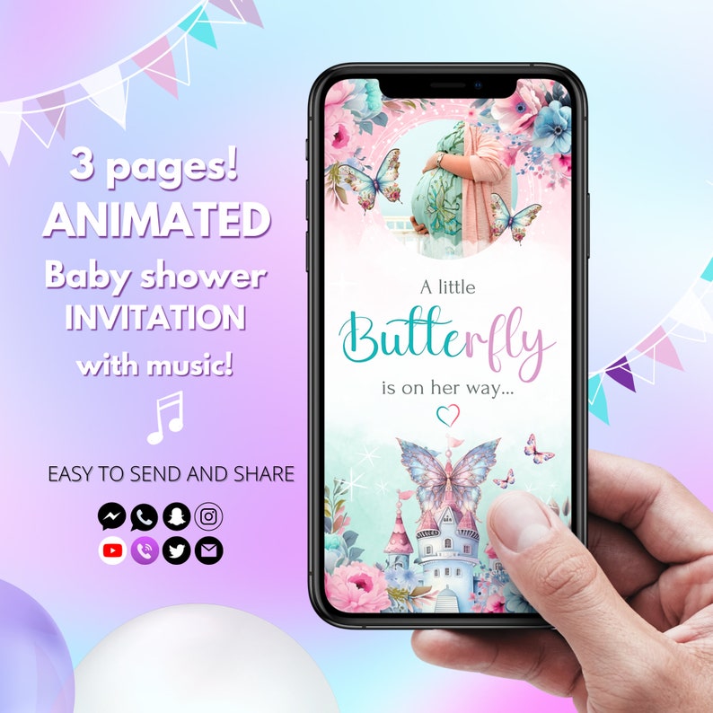 Animated Butterfly Baby Shower Invitation Editable Pastel Butterflies ...