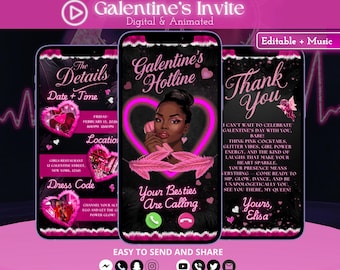 Animated Galentine’s Day Video Invitation, Pink Glam Girls Night Party Invite, Digital Valentine Evite with Music