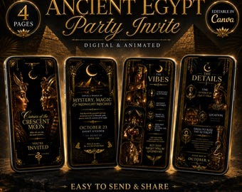 Animated Ancient Egypt Party Invitation, Pharaoh Cleopatra Canva Evite (Digital)