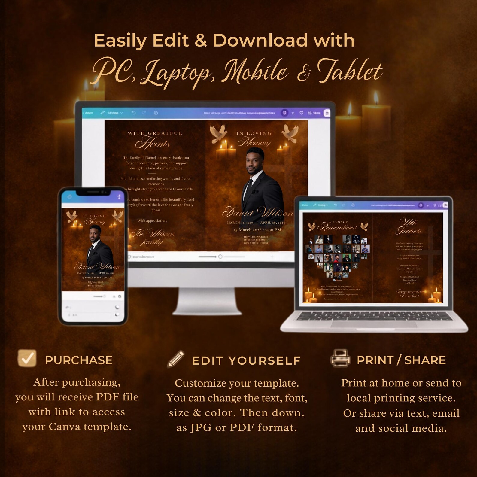 Editable Funeral Program Template Canva | Celebration of Life Memorial ...