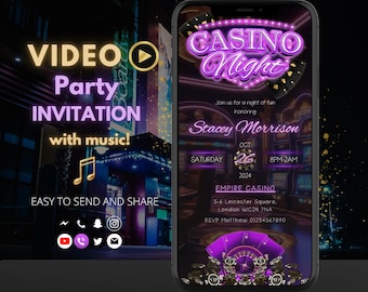 Zaproszenie na wieczór w kasynie | Edytowalne zaproszenie na urodziny w kasynie | Zaproszenie na wieczór pokerowy z grami | Wieczór pokerowy dla pań | Urodzinowe przyjęcie pokerowe