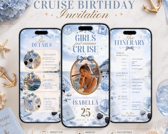 Girls Just Wanna Cruise Birthday Invitation Template, Cruise Birthday Invite, Editable Canva Invitation, Girls Trip Birthday