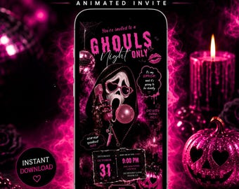 Ghouls Night Only Halloween Birthday Invitation, Animated Halloween Invite, Pink Ghost Birthday Invite, Spooky Glam Party Invite